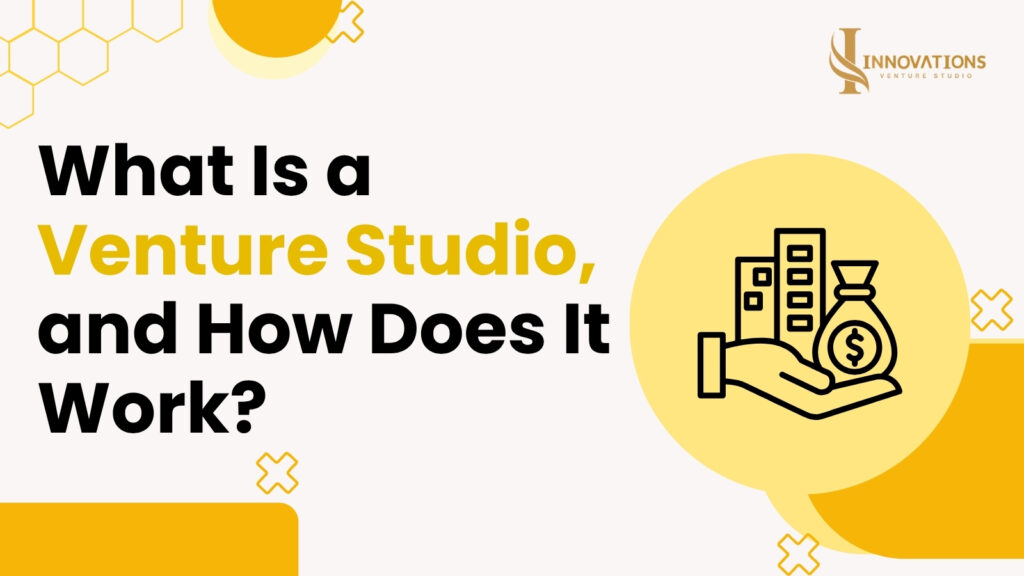 what is venture studio? text written on the page where one hand carrying some finance information