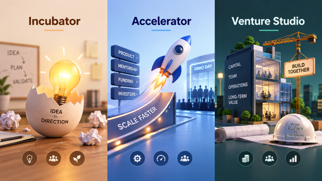 Incubator vs Accelerator vs Venture Studio